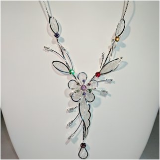 Product thumbnail: Flower Drop Necklace in Silver Tone.